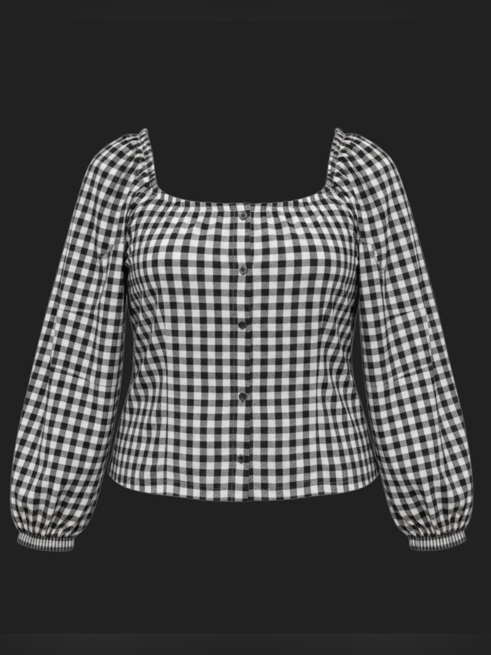 Who What Wear XXL Black White Gingham Puff Sleeve Linen Blend Top